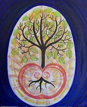 Jablko poznání, ze kterého vyrůstá Strom života.