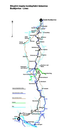 Situační mapka koněspřežní železnice (T. J.)